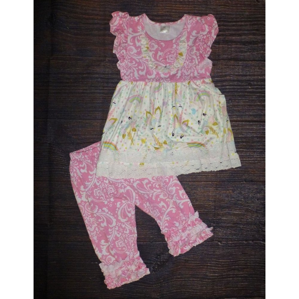 Boutique Unicorn Ruffle Tunic Girls Outfit Set